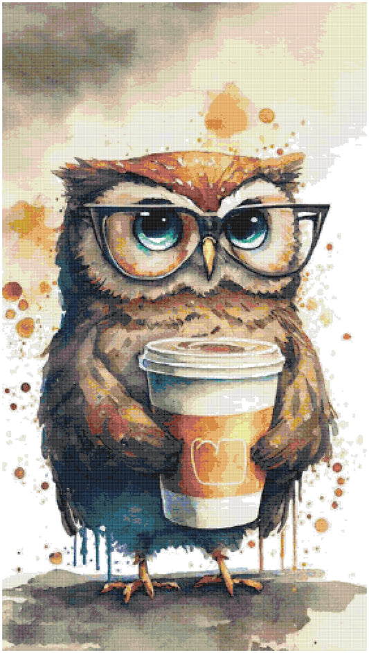 Owl and Coffee/ Counted Cross stitch Patterns/ Animals 158