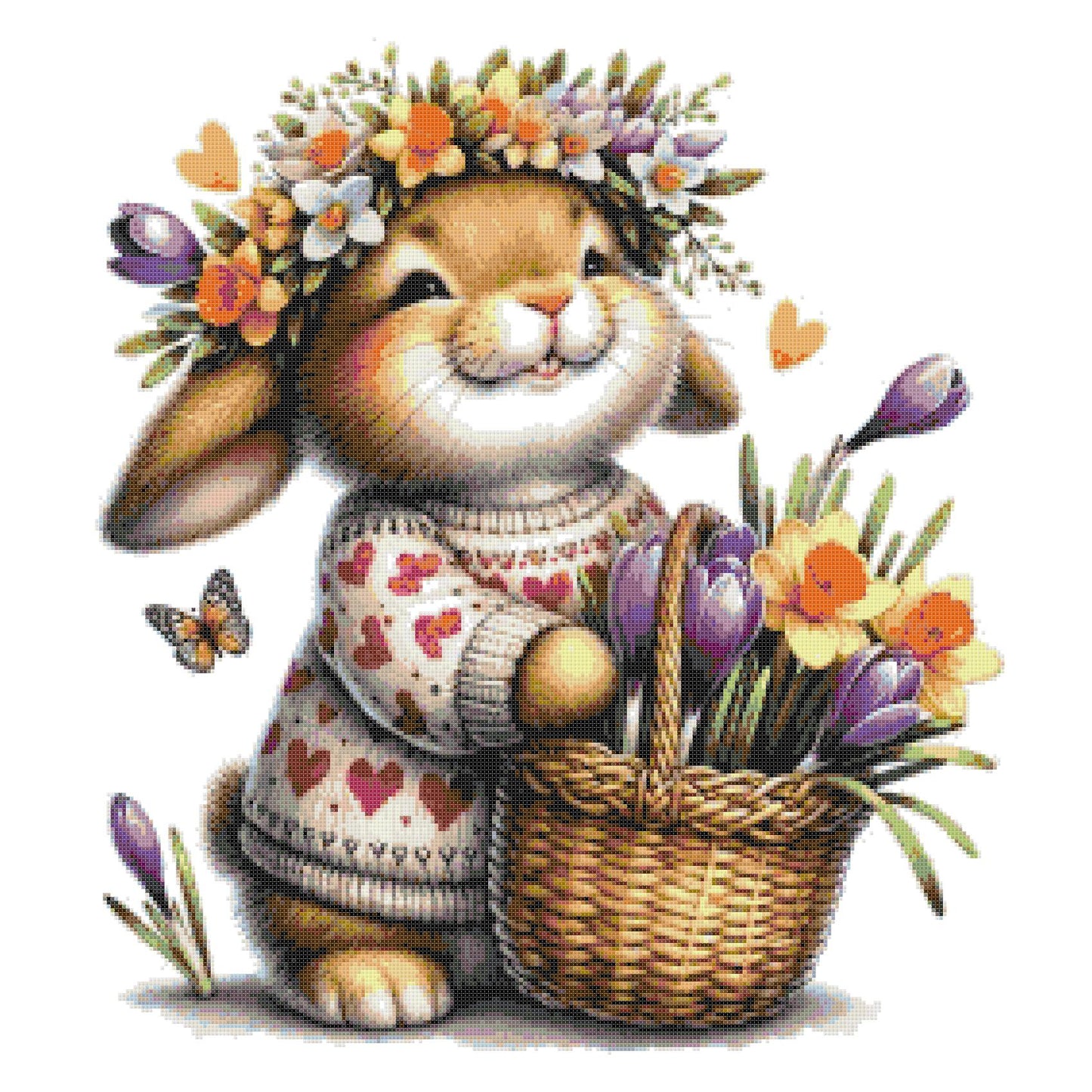 Counted Cross Stitch patterns/ Bunny and Flowers Basket/ Easter 12