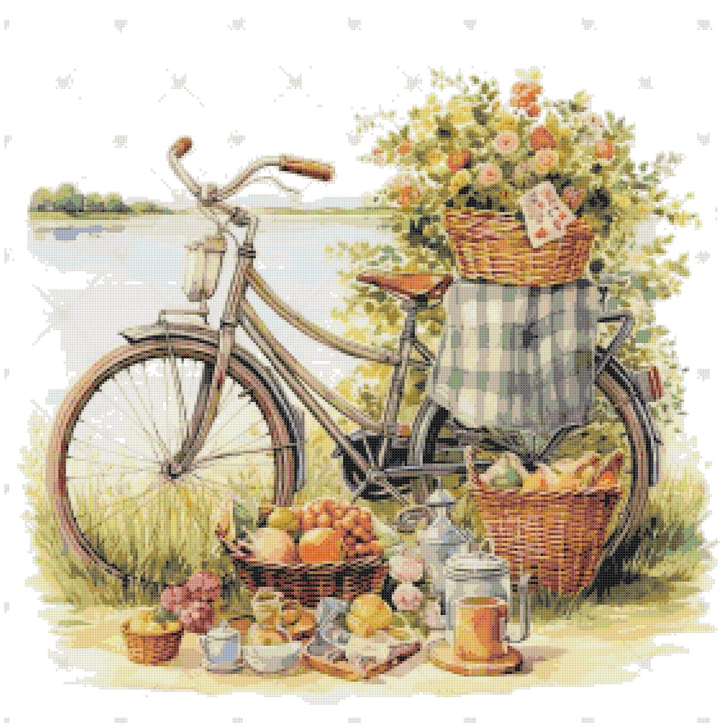 Counted Cross Stitch patterns/ Bike Picnic and Flowers 167