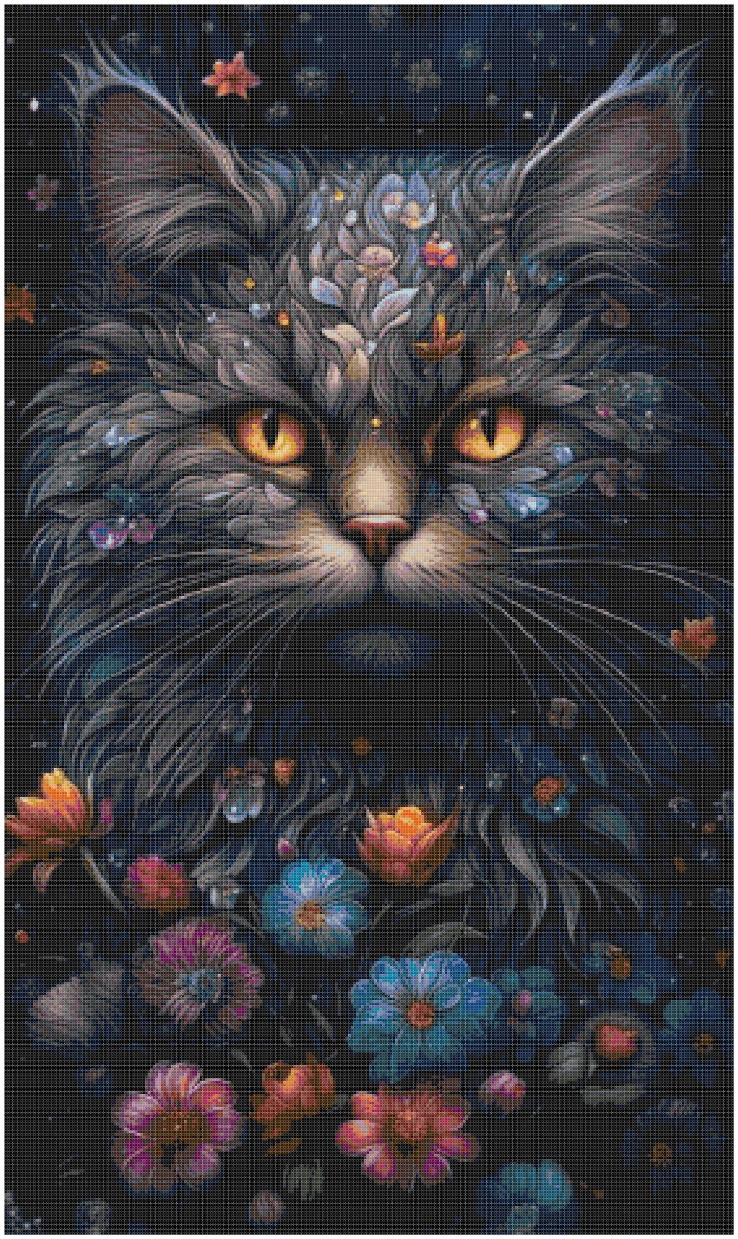 Counted Cross Stitch patterns/ Black Cat and Flowers/ Animals 177