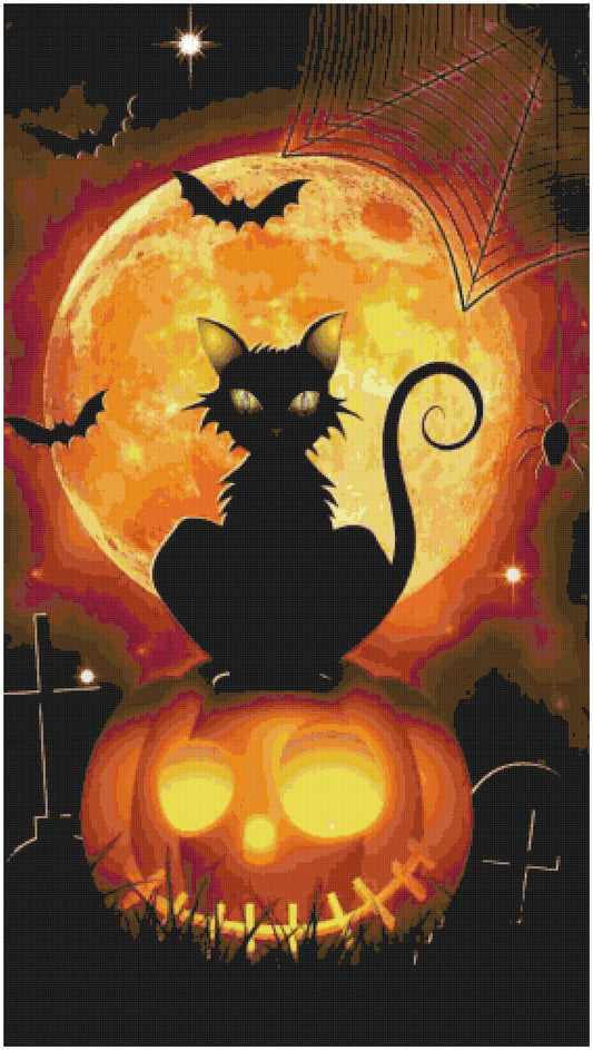 Counted Cross Stitch patterns/ Black Cat and pumpkin/ Halloween 38