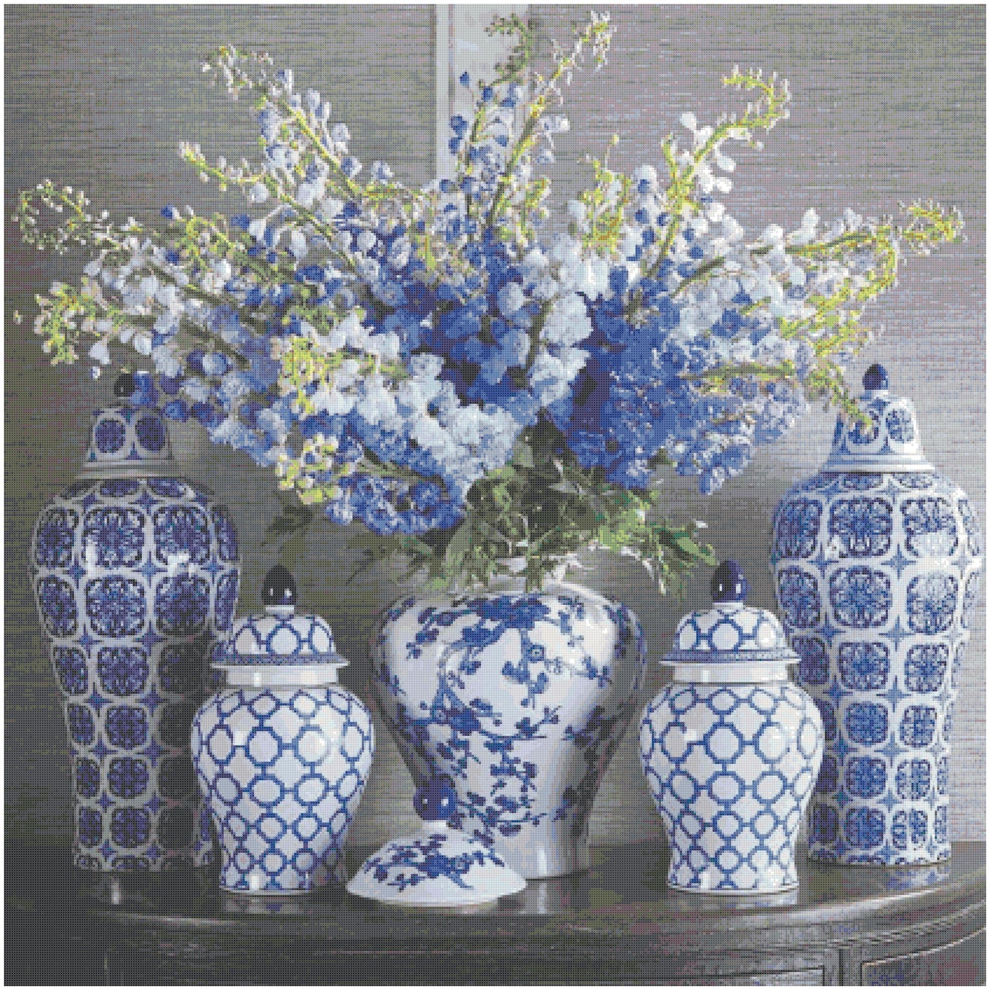 Blue and White Porcelain Vases/ Counted Cross stitch Patterns/ Flowers 145