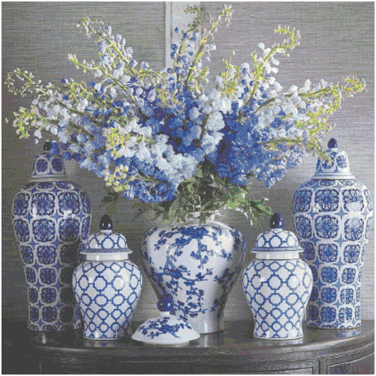 Blue and White Porcelain Vases/ Counted Cross stitch Patterns/ Flowers 145