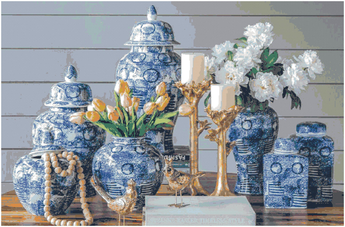 Blue and White Porcelain Vases/ Counted Cross stitch Patterns/ Flowers 147