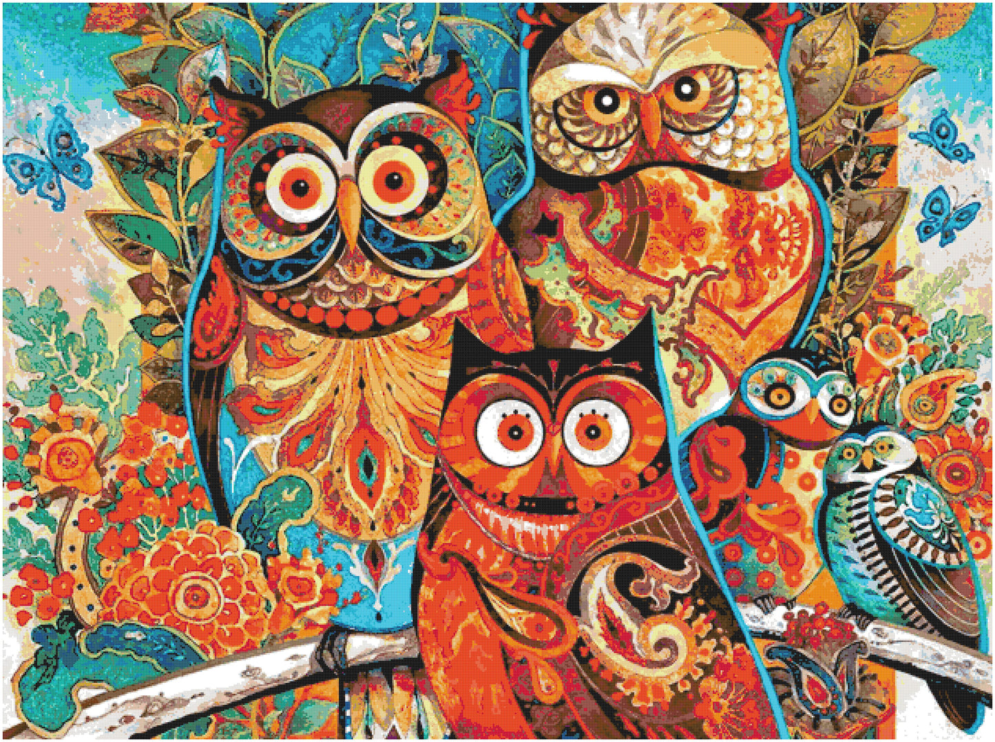 Brightly Colored Owls/ Cross Stitch Patterns PDF/ Animals 144