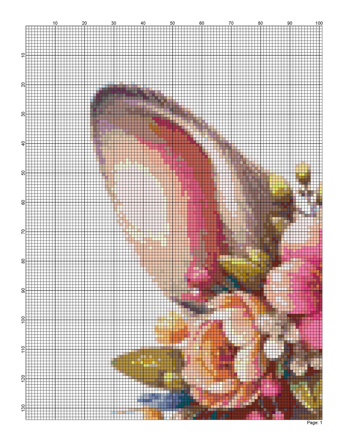 Counted Cross Stitch patterns/ Bunny and Flowers Wreath/ Easter 14