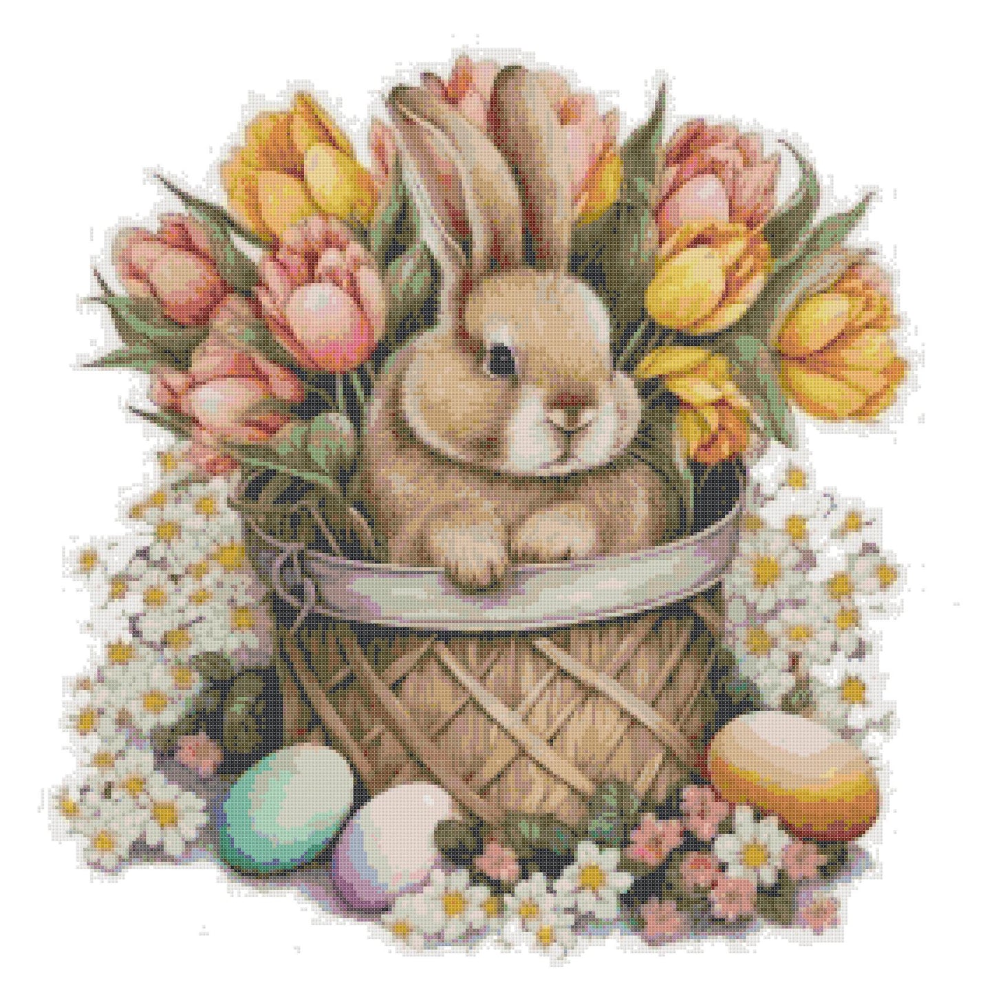 Counted Cross Stitch patterns/ Bunny and Flowers/ Easter 16