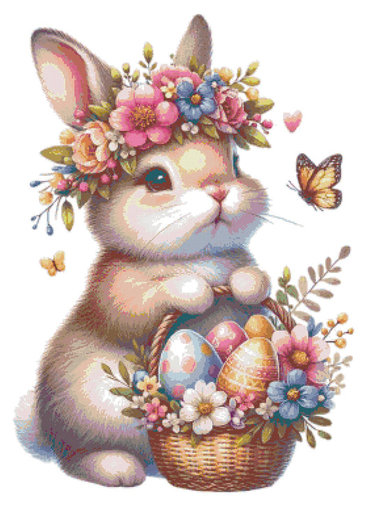 Counted Cross Stitch patterns/ Bunny and Flowers Wreath/ Easter 14