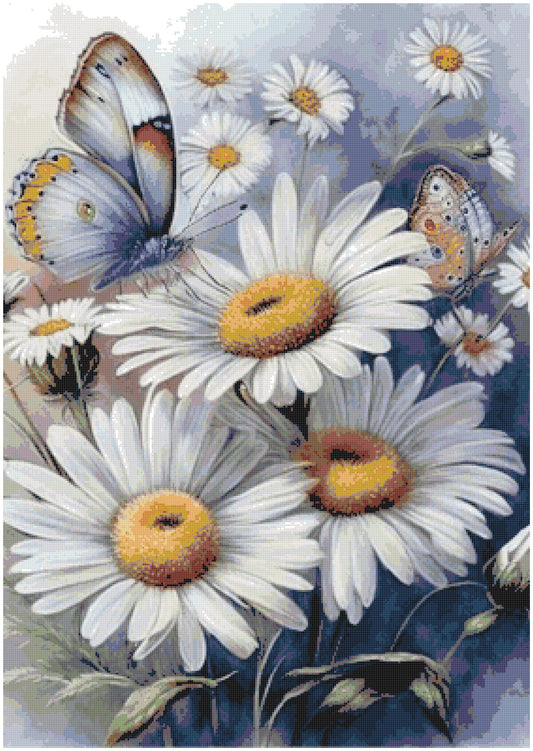 Counted Cross Stitch patterns/ Butterfly And Daisy/ Flowers 159