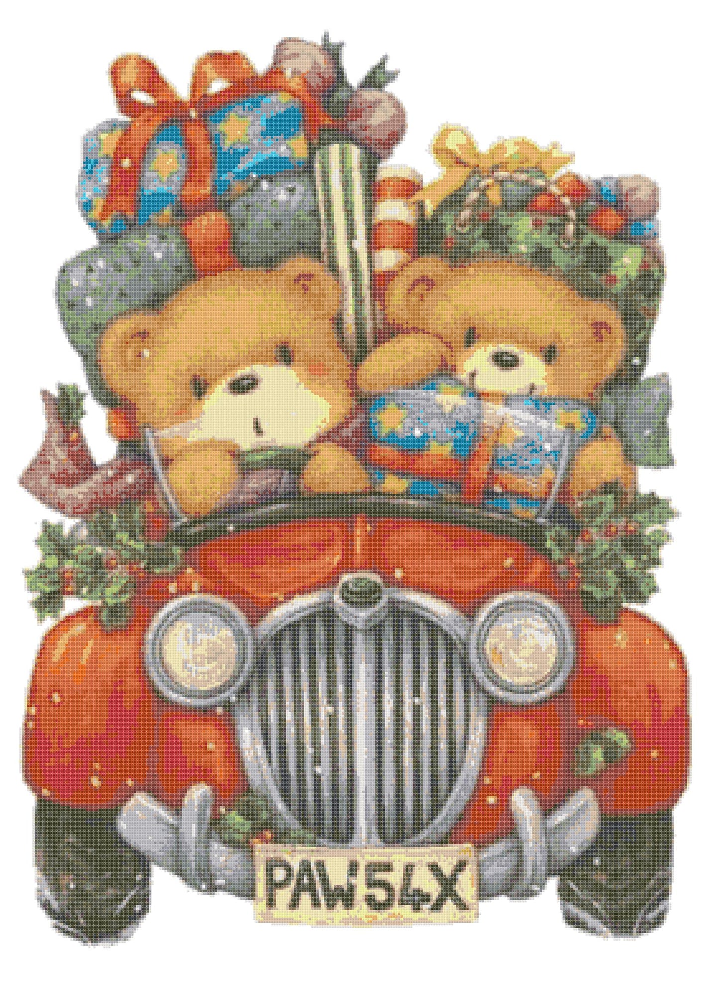 Counted Cross Stitch patterns/ Christmas Gifts and Teddies Car/ Christmas 8