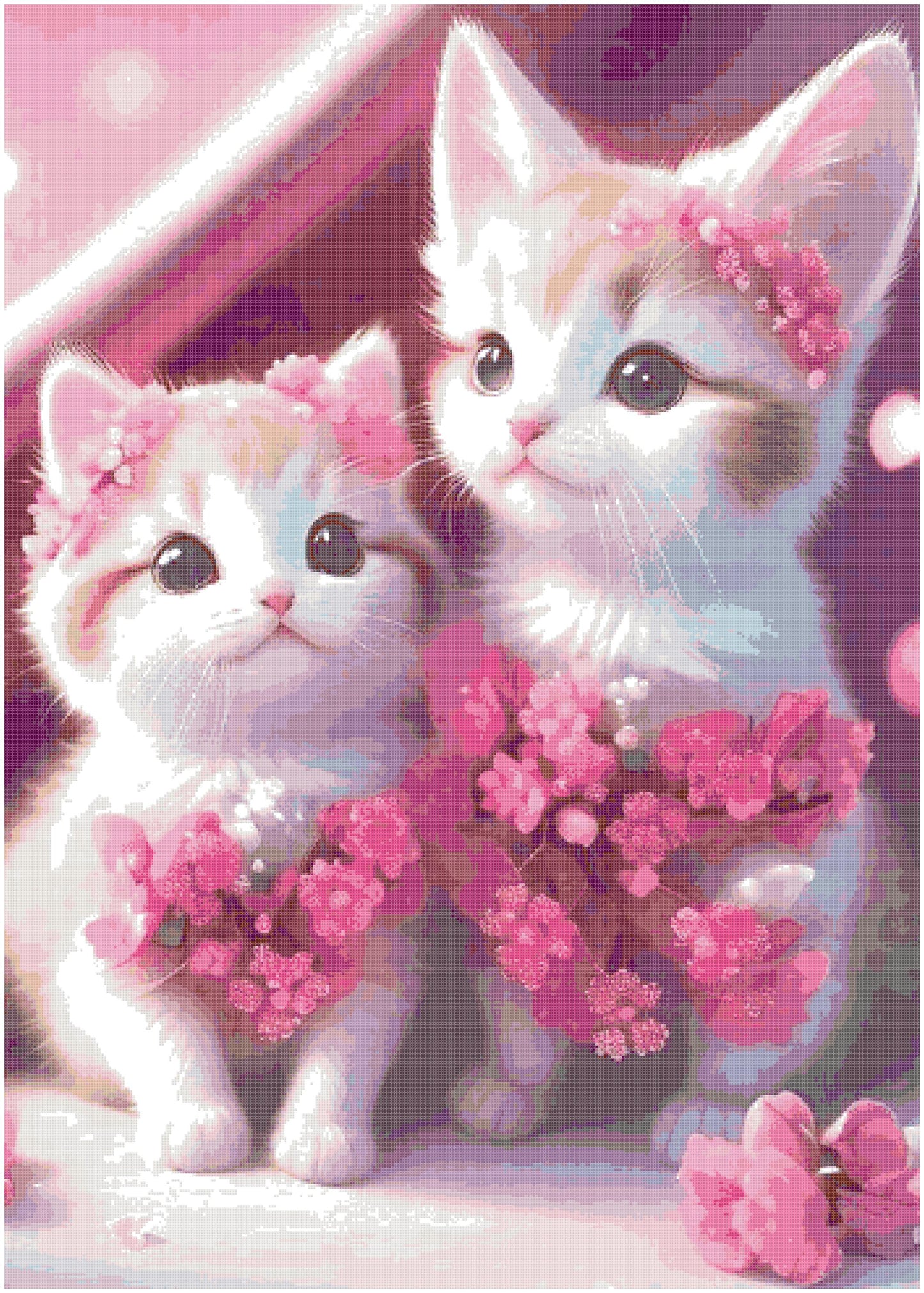 Cute Cats with Flowers/ Counted Cross stitch Patterns/ Animals 160