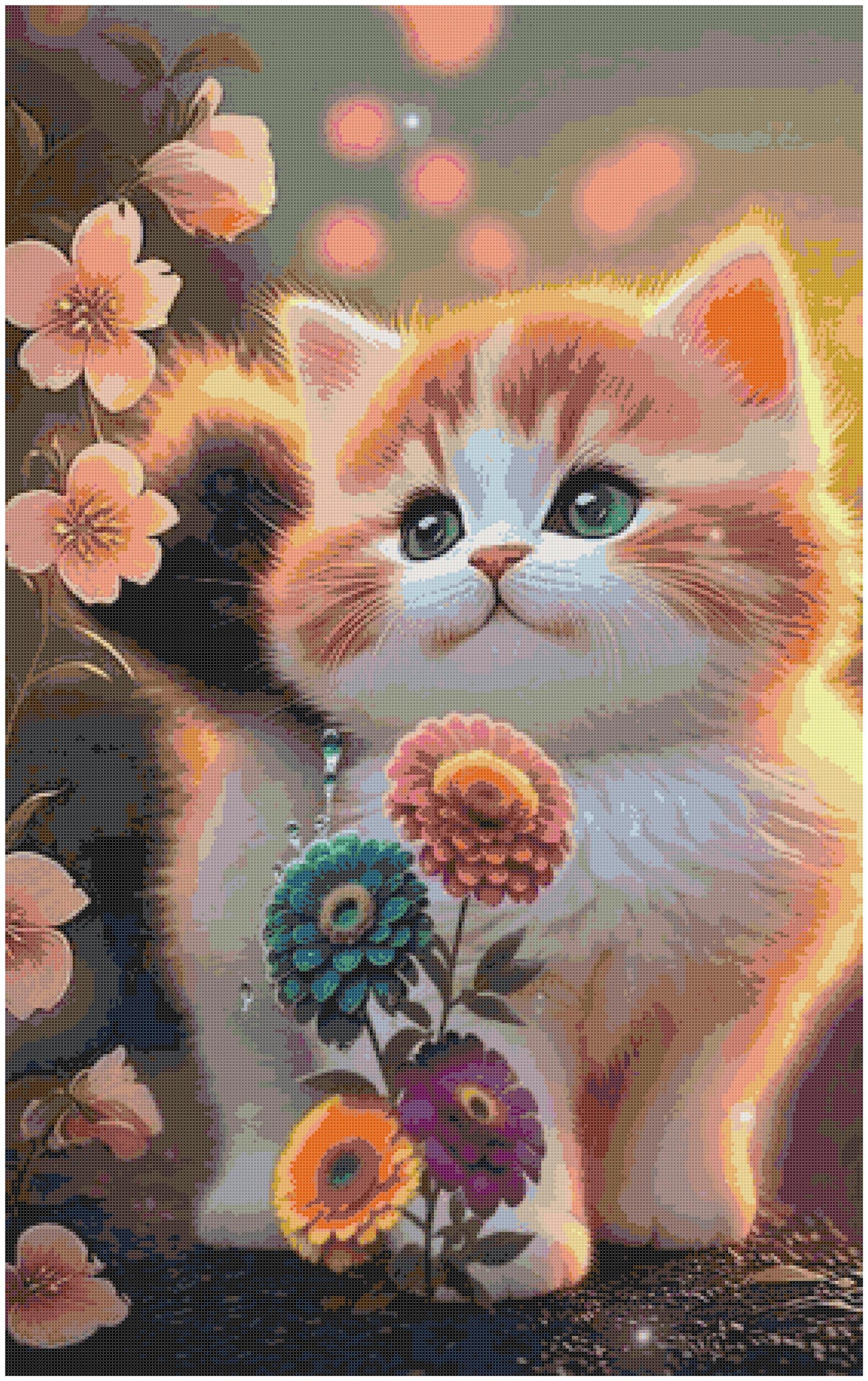 Cute Cats with Flowers/ Counted Cross stitch Patterns/ Animals 161