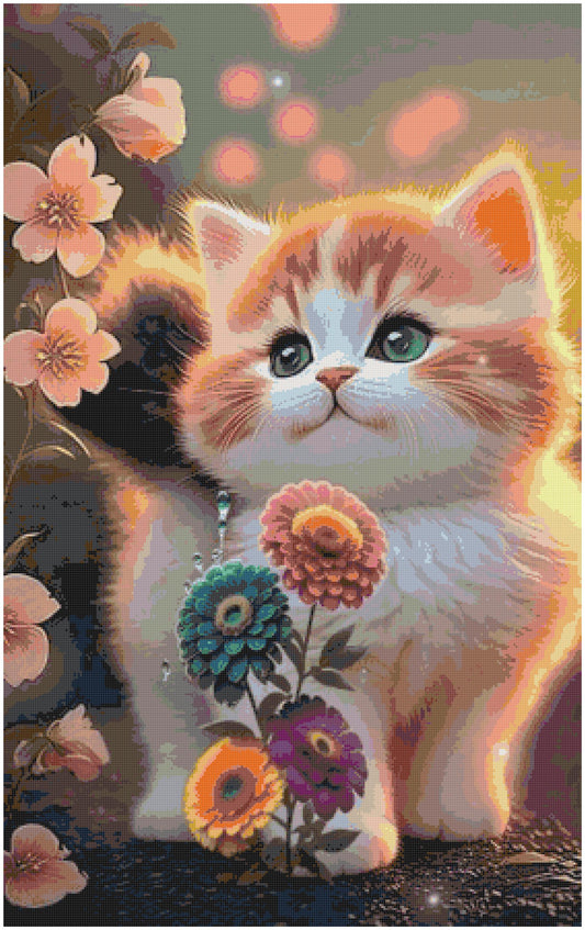 Cute Cats with Flowers/ Counted Cross stitch Patterns/ Animals 161