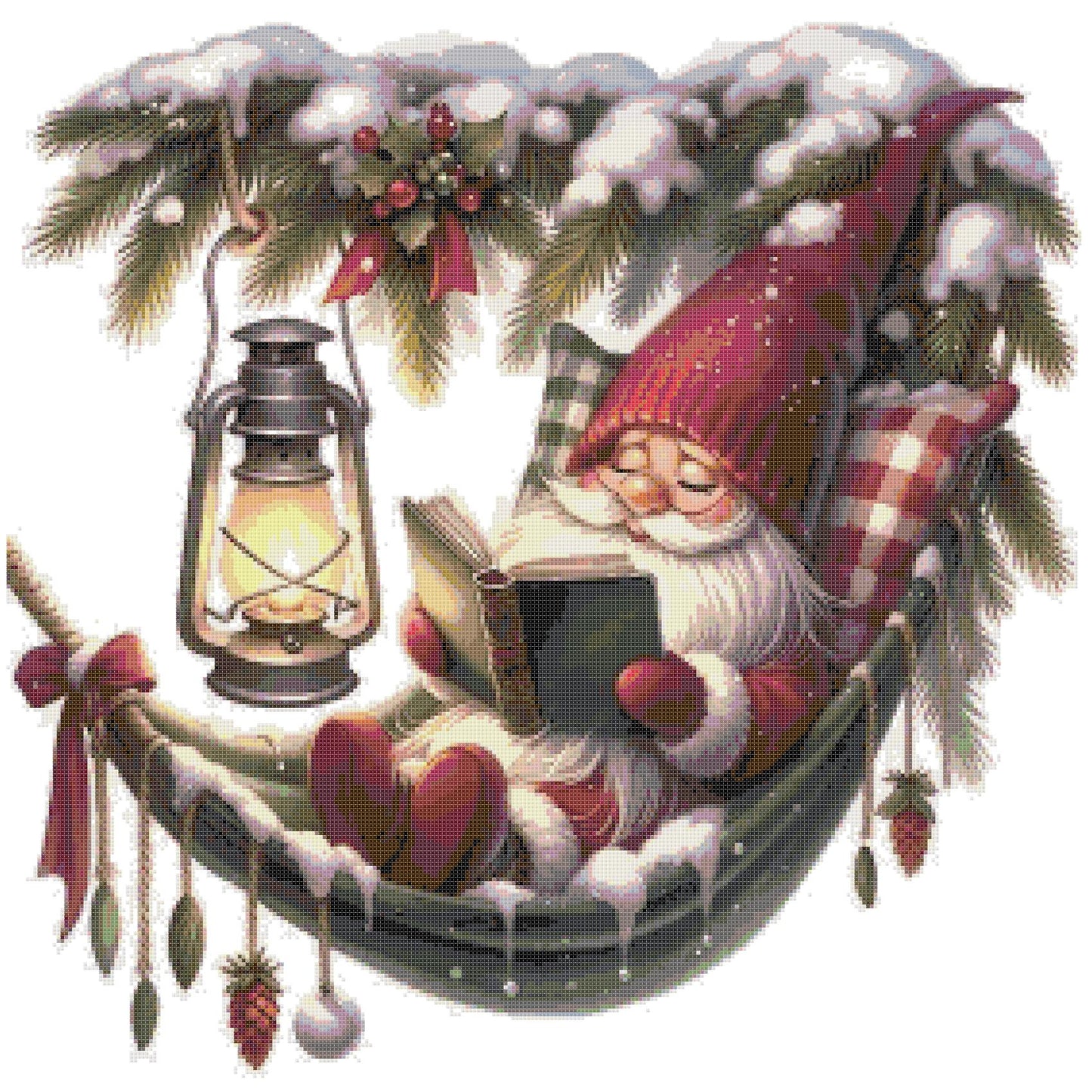 Counted Cross Stitch patterns/ Gnome in Chair Relaxing Swing/ Christmas 23