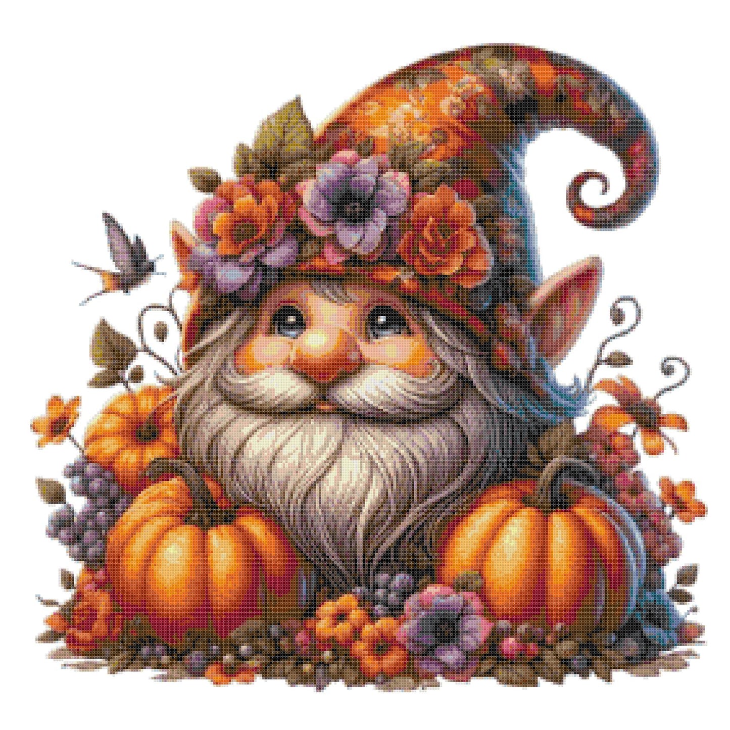 Gnome with Pumpkin Flowers/ Cross Stitch Patterns/ Halloween 76