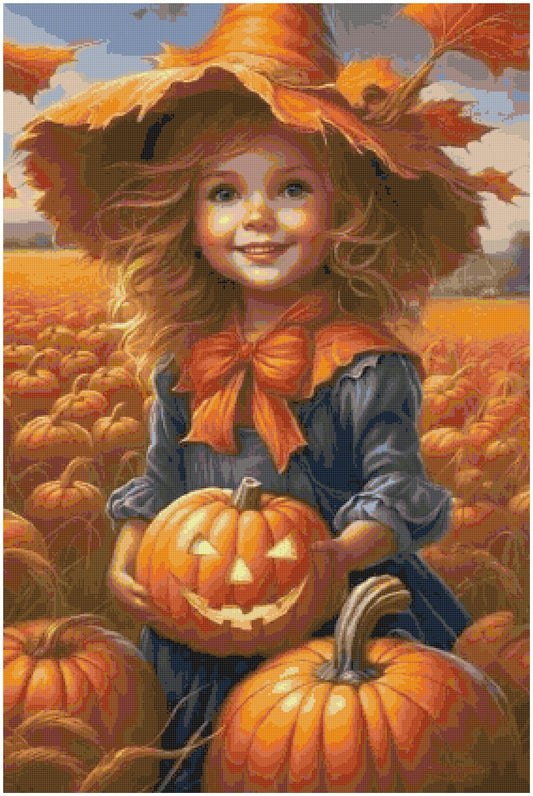 Counted Cross Stitch patterns/ Halloween Beautiful Girl and Pumpkins/ Halloween 53