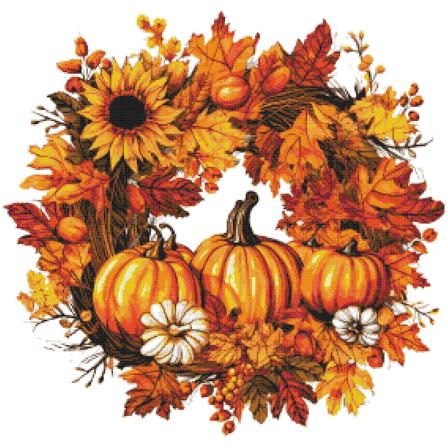 Counted Cross Stitch patterns/ Halloween Pumpkin Wreath 48