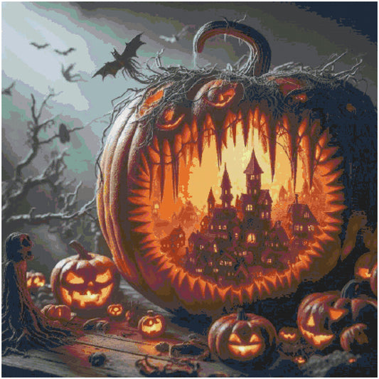 Halloween Haunted House in a big Pumpkin/ Cross Stitch Patterns/ 67