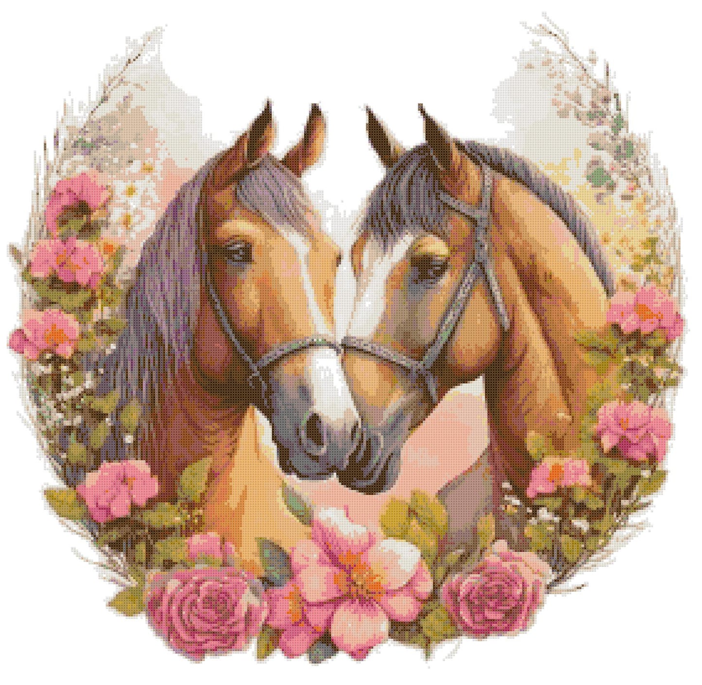 Counted Cross Stitch patterns/ Horses Couple and Flowers/ Valentine's day 31