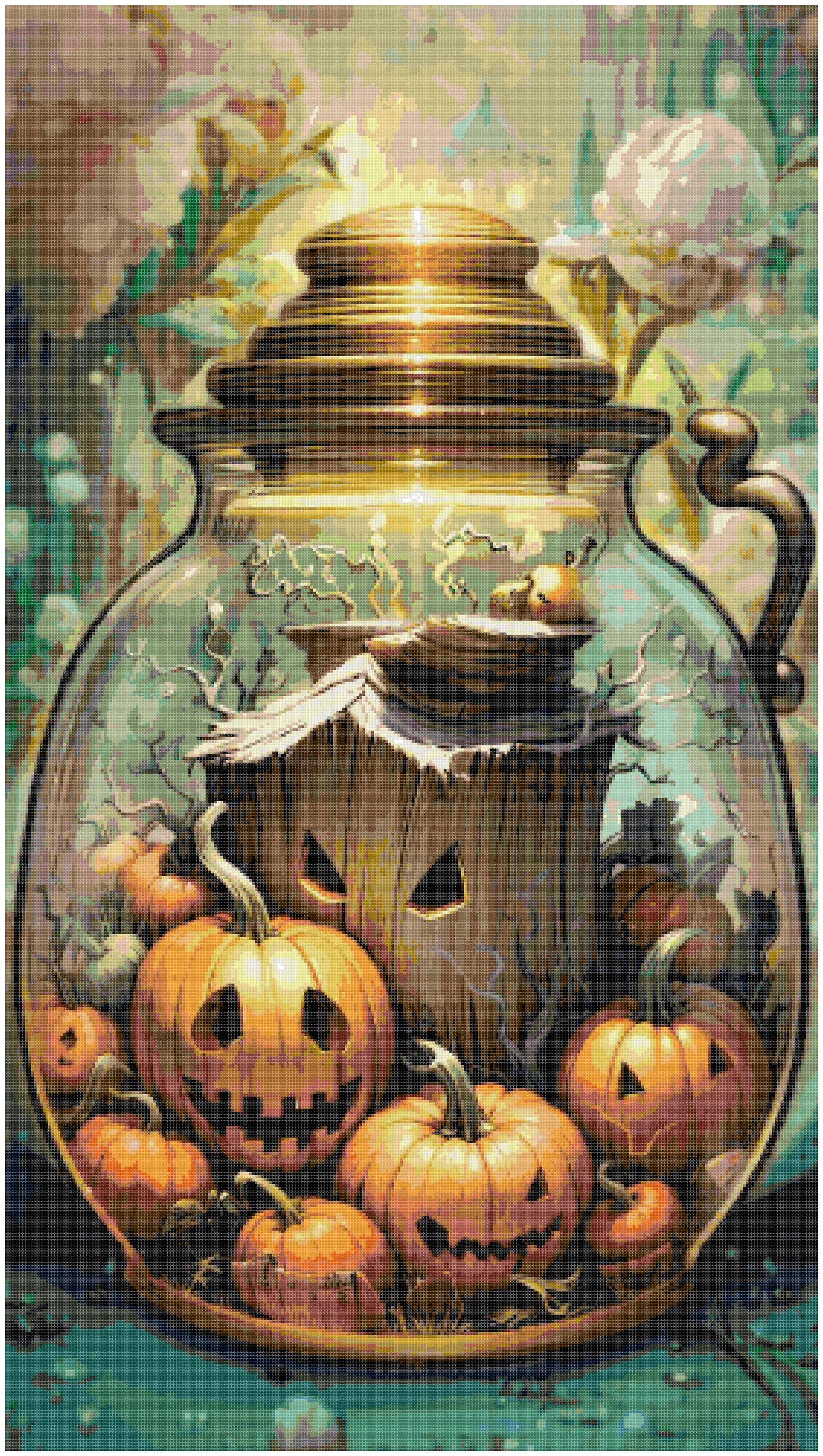 Jar with lot Pumpkins Inside/ Cross Stitch Patterns/ Halloween 78