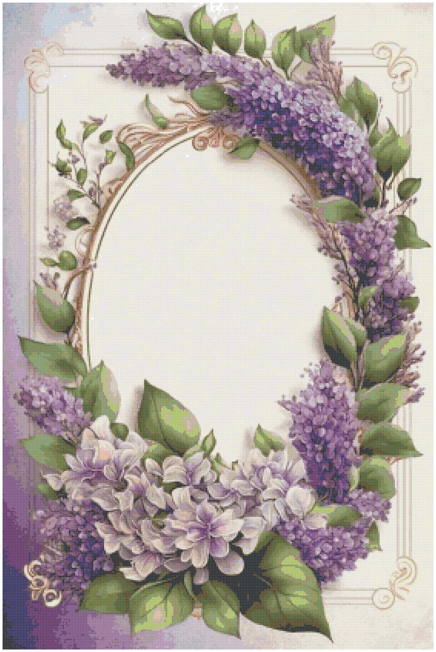 Counted Cross Stitch patterns/ Lilac Flowers Frame/ Flowers 171