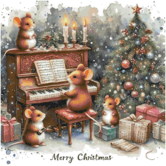 Counted Cross Stitch patterns/ Musician Rat in Christmas Night/ Animals 184