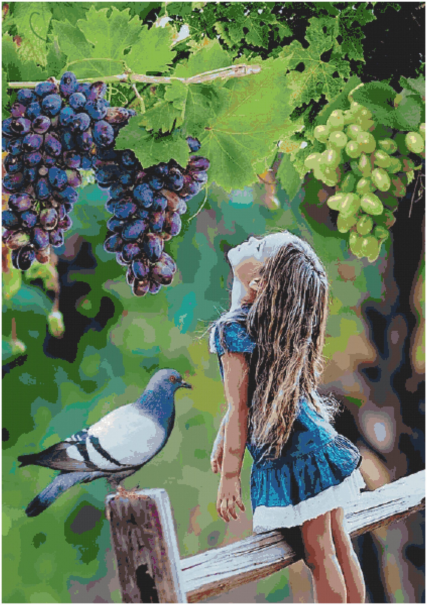 Girl and Grapes/ Counted Cross stitch Patterns/ Nature 141