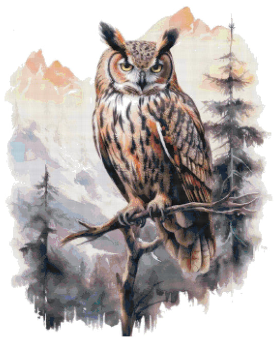 Owl Nature Mountains Trees/ Cross Stitch Patterns/ Animals 197