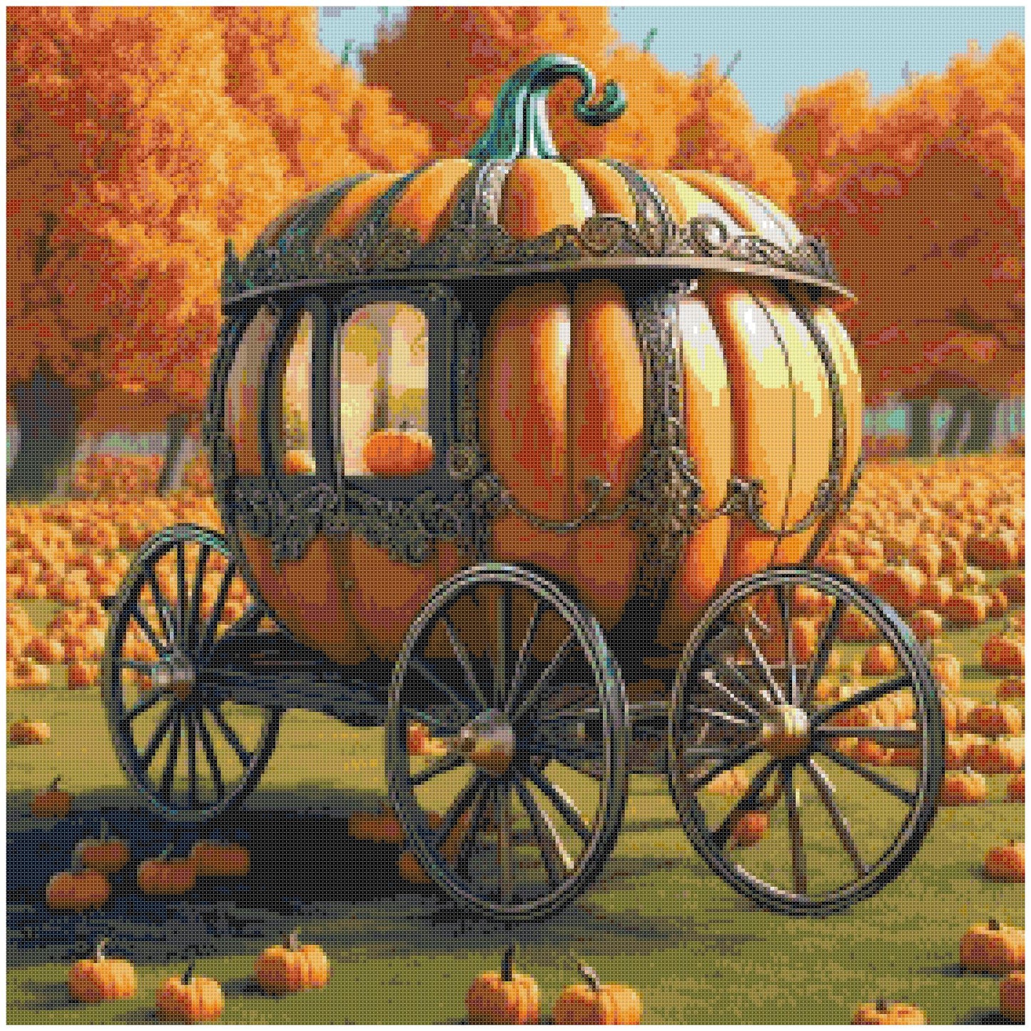 Pumpkin Cinderella Carriage/ Cross Stitch Patterns/ Halloween 75