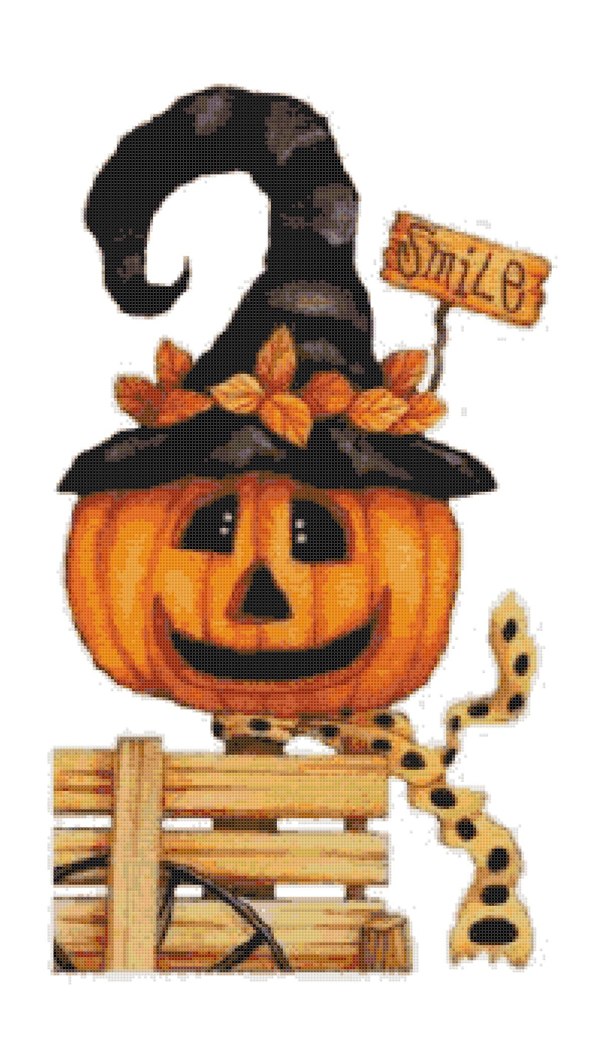 Counted Cross Stitch patterns/ Pumpkin Witch Hat/ Halloween 39