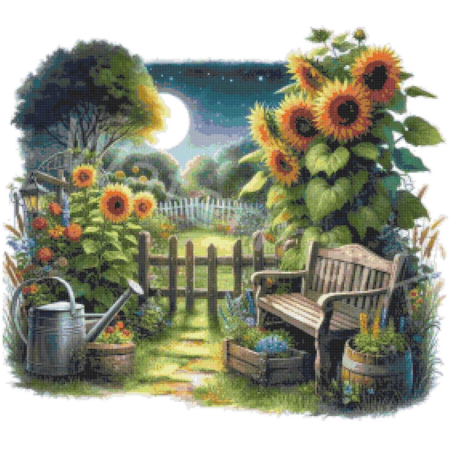 Relaxing with Sunflowers and moon Light/ Cross Stitch Patterns/ Sweet Home 134