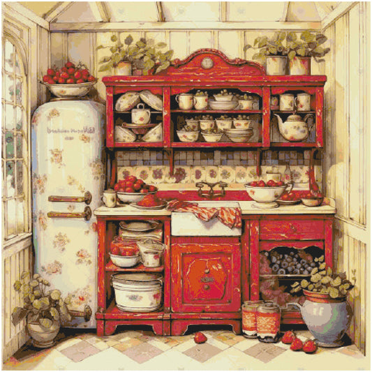 Counted Cross Stitch patterns/ Retro Red Kitchen/ Dream Home 104