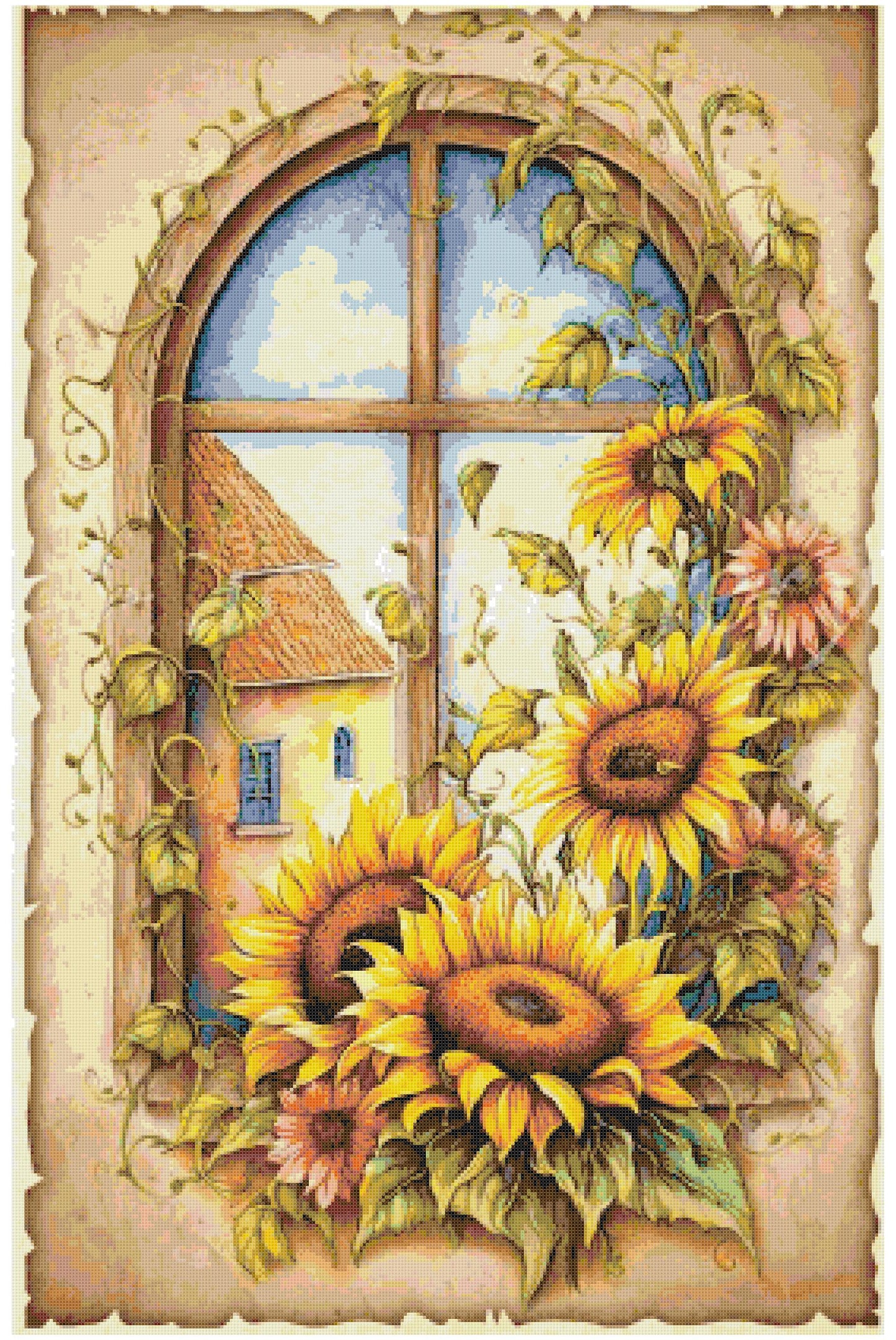 Counted Cross Stitch patterns/ Sunflowers Window/ Flowers 152