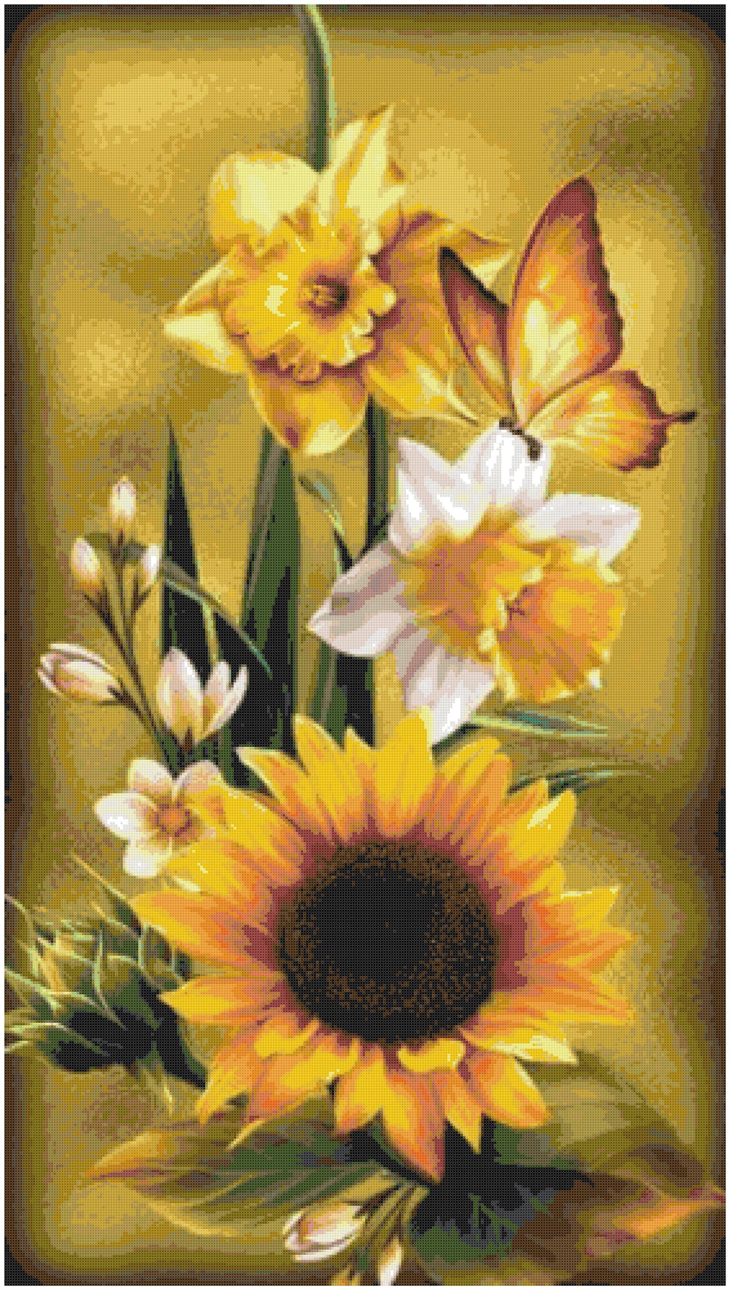 Sunflower and Butterfly/ Cross Stitch Patterns/ Roses 181