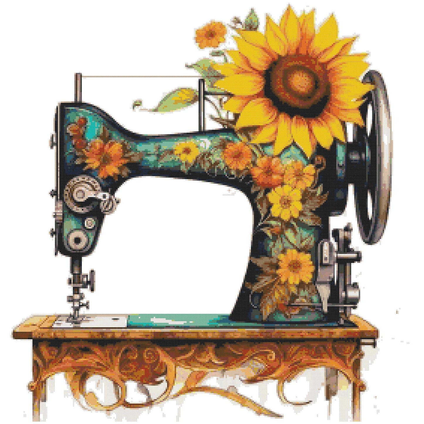 Counted Cross Stitch patterns/ Sunflowers and sewing machine/ Flowers 149