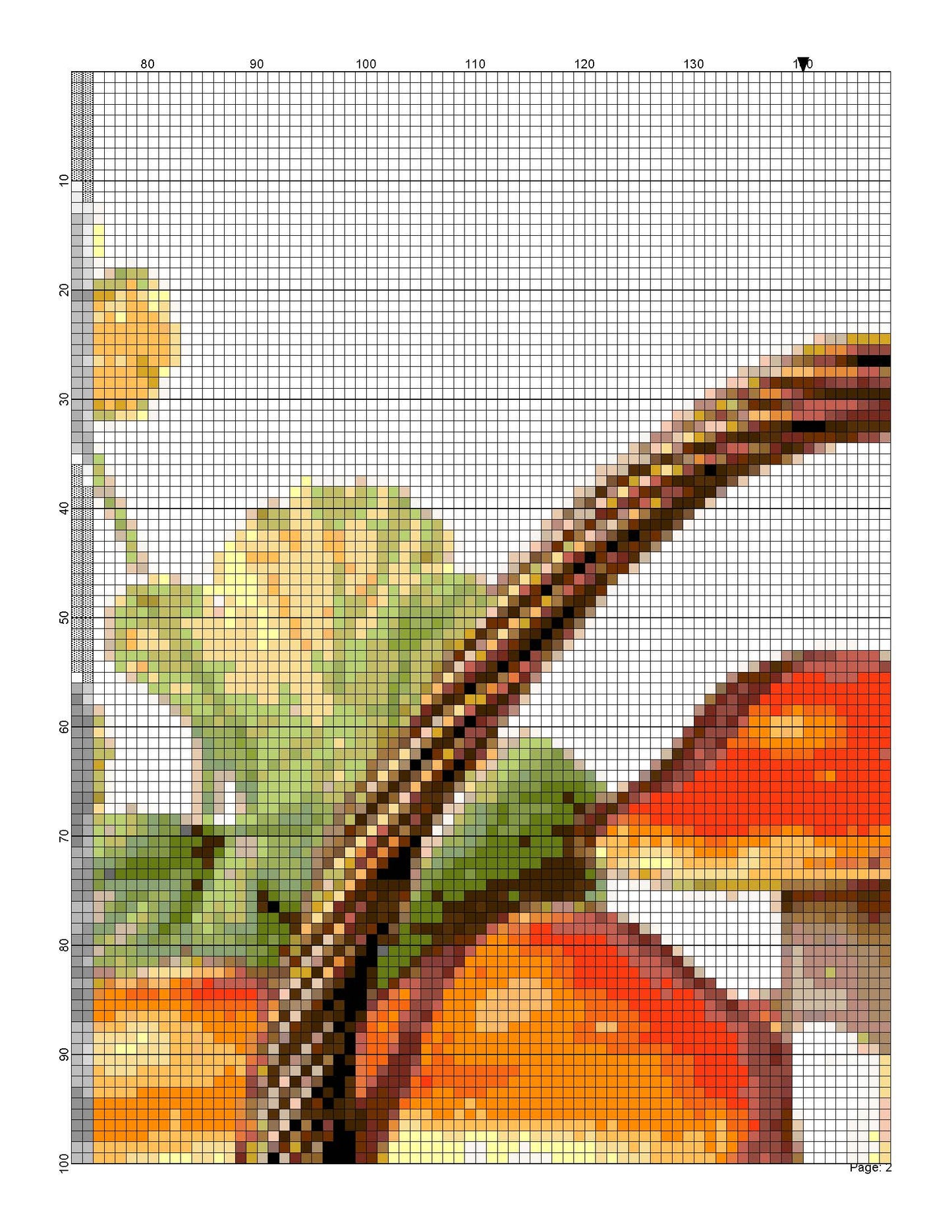 Counted Cross Stitch patterns/ Watercolor Mushroom With Autumn Leaves/ Flowers 163