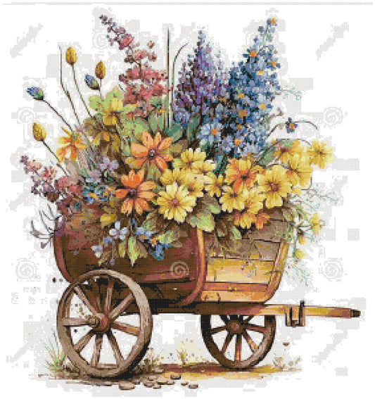 Counted Cross Stitch patterns/ Wheelbarrow with Flowers 170