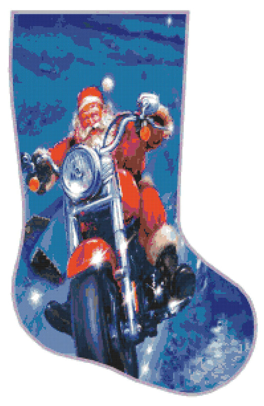 Satna Coming on Motorbike/ Counted Cross stitch Patterns/ Christmas Stocking 6