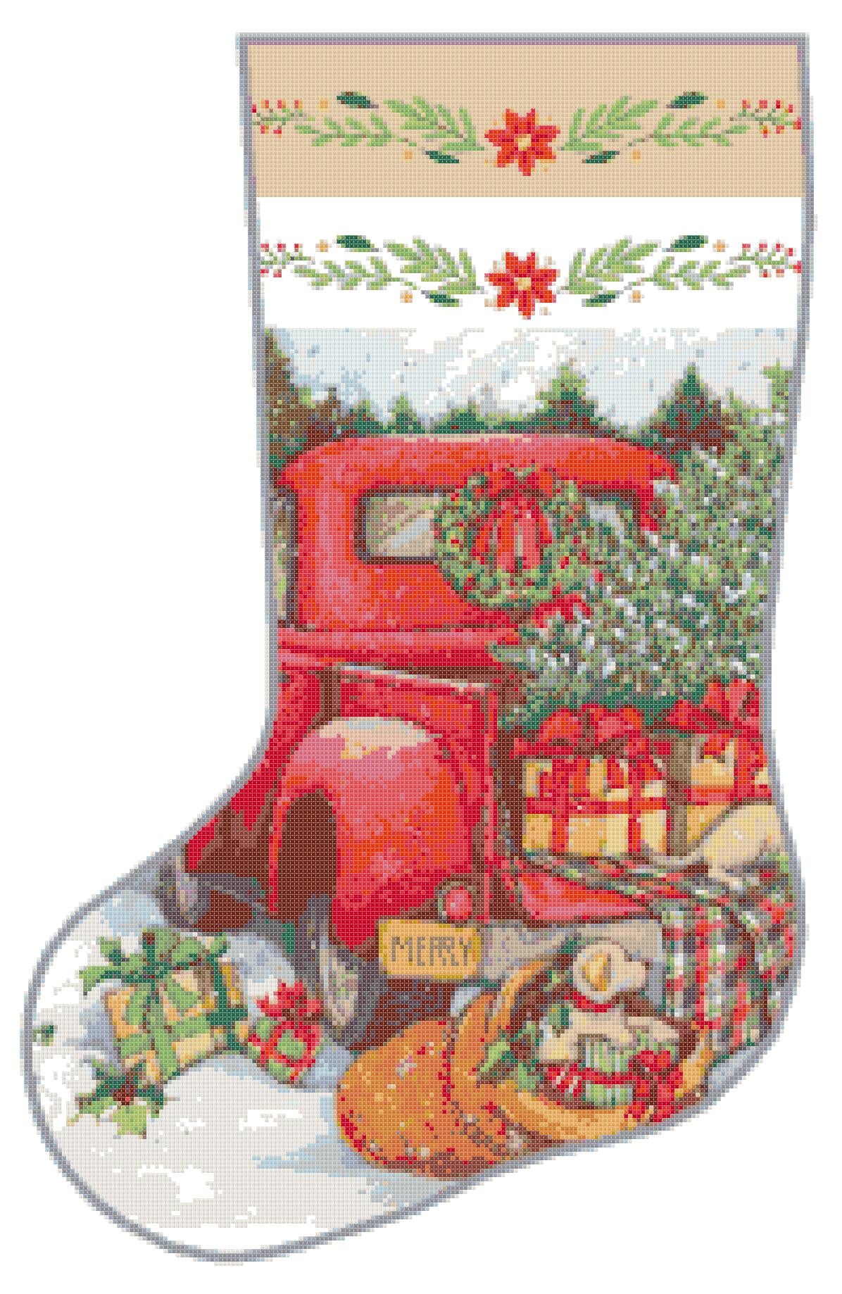 Christmas Stocking/ Christmas Red Truck/ Cross Stitch Patterns 3