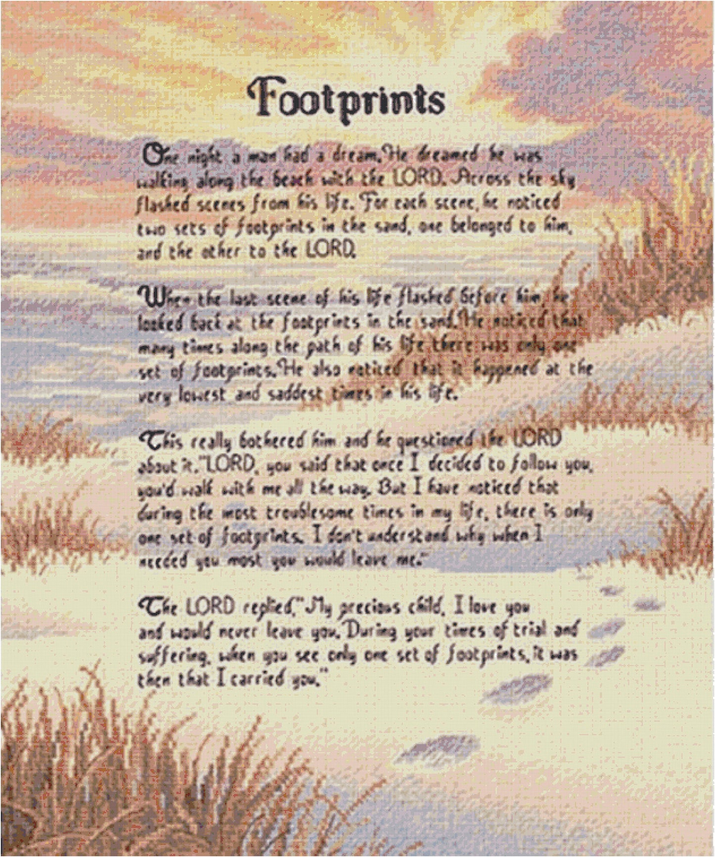 Footprints in The Sand Poem/ Counted Cross Stitch Patterns