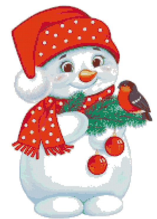 Snow man with a bird/ Counted Cross stitch Patterns