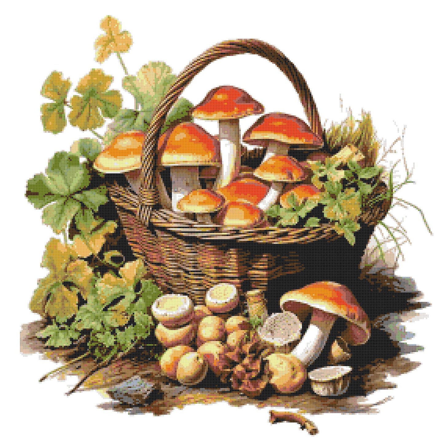 Counted Cross Stitch patterns/ Watercolor Mushroom With Autumn Leaves/ Flowers 163